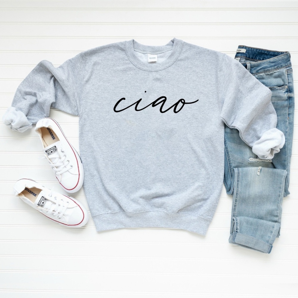 Ciao Hello Grey Graphic Crewneck Sweatshirt